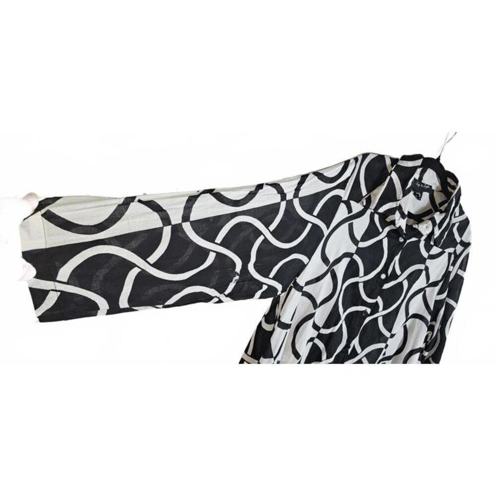 Step in Style 2X Black and White Patterned Long Sleeve Dress 100% Cotton - Picture 12 of 14